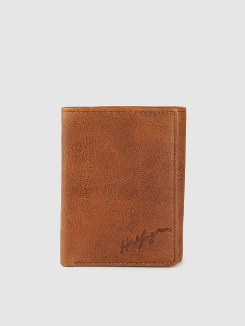 

Tommy Hilfiger Men Tan Brown Solid Three Fold Leather Wallet with RFID Protection