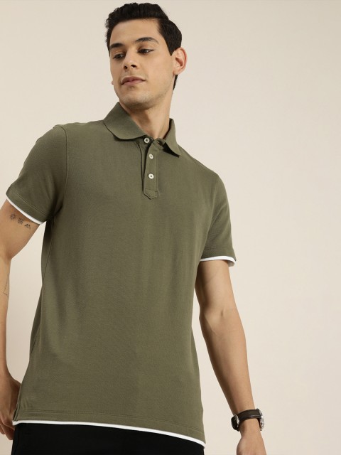 

INVICTUS Men Olive Green Cotton Polo Collar Pure Cotton T-shirt
