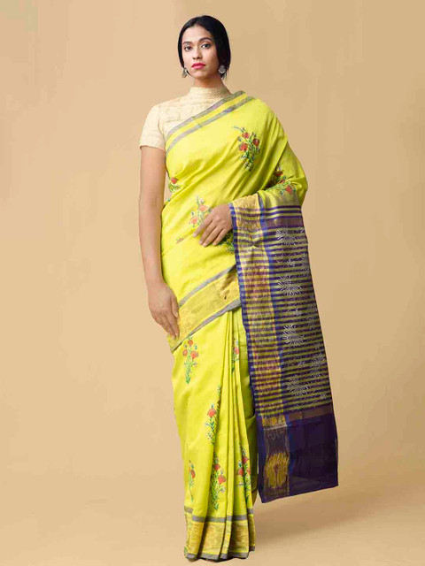 

Unnati Silks Lime Green Silk Cotton Printed Pochampally Saree