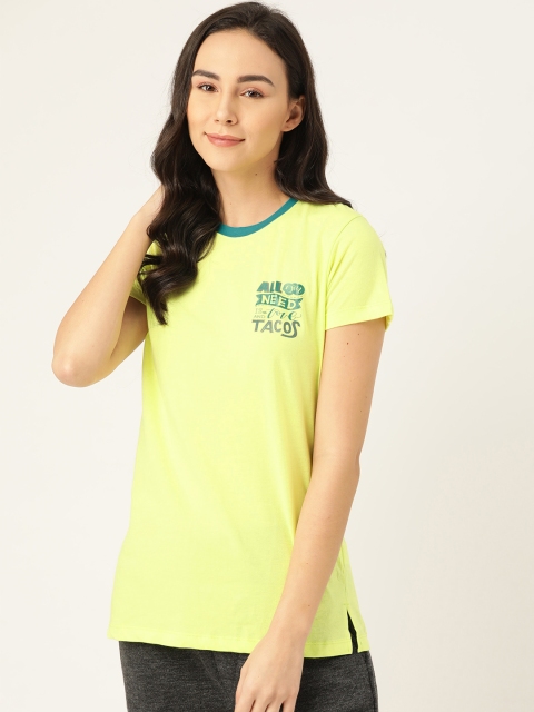 

Sweet Dreams Women Yellow & Green Printed Detail Round Neck T-shirt