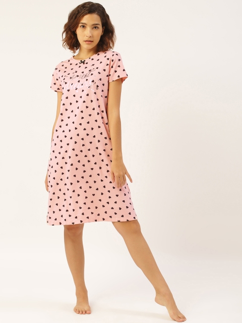

Sweet Dreams Pink & Black Pure Cotton Heart Print Nightdress