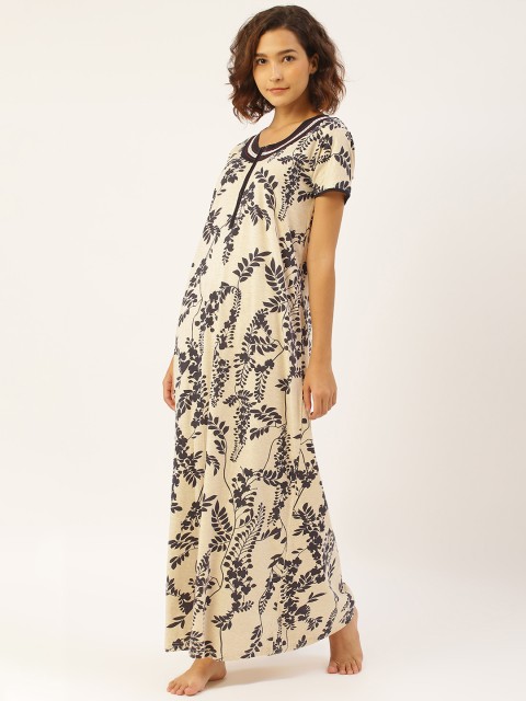 

Sweet Dreams Beige & Navy Floral Print Maxi Nightdress