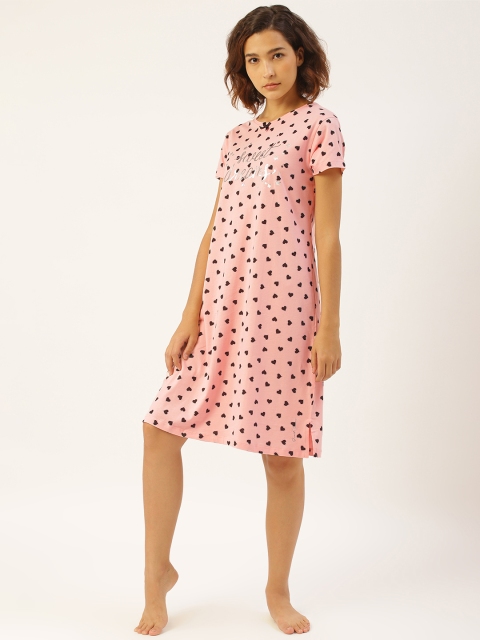 

Sweet Dreams Pink & Black Pure Cotton Heart Print Nightdress