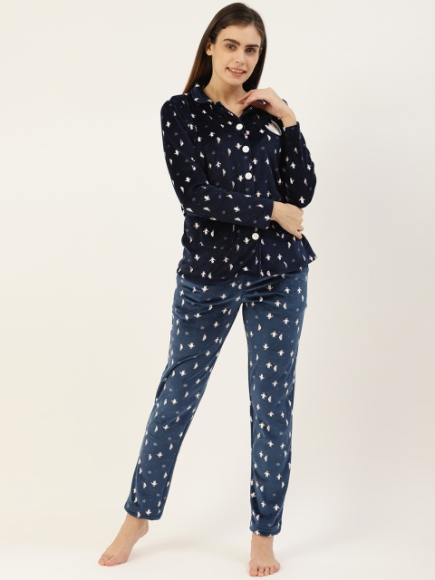 

Sweet Dreams Women Navy Blue & Off-White Printed Nightsuit
