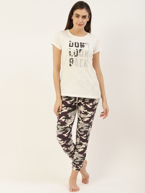 

Sweet Dreams Women Off-White & Grey Camouflage Print Pure Cotton Night suit