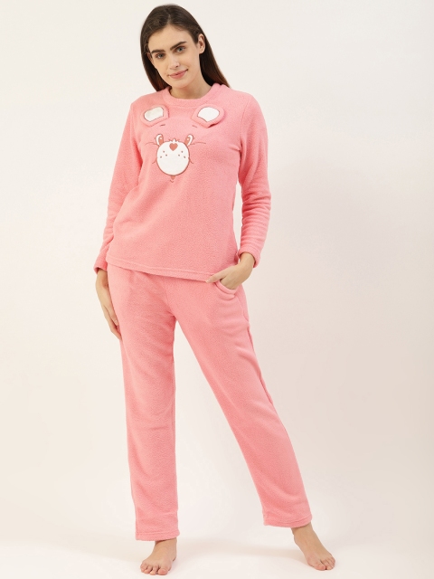 

Sweet Dreams Women Pink Fleece Self Design Night suit