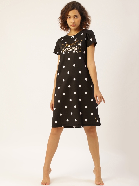 

Sweet Dreams Black & White Pure Cotton Polka Dot Print Sleep Shirts