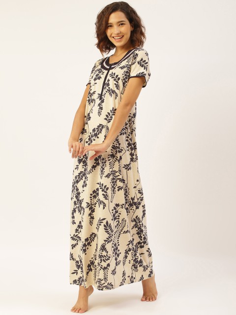 

Sweet Dreams Beige & Navy Floral Print Maxi Nightdress