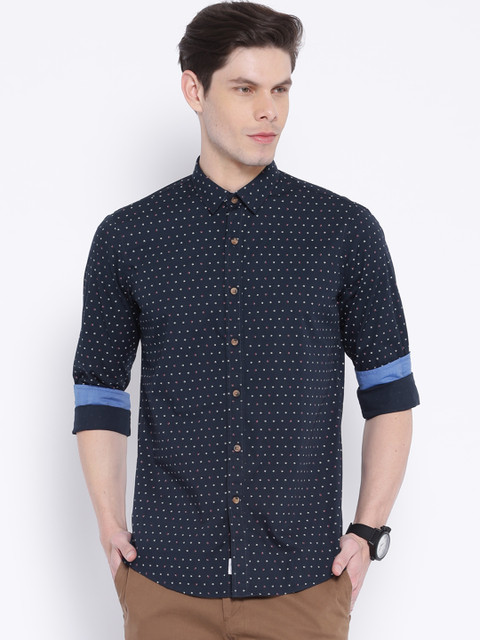 

Solly Sport by Allen Solly Men Navy Custom Sport Fit Casual Shirt, Navy blue