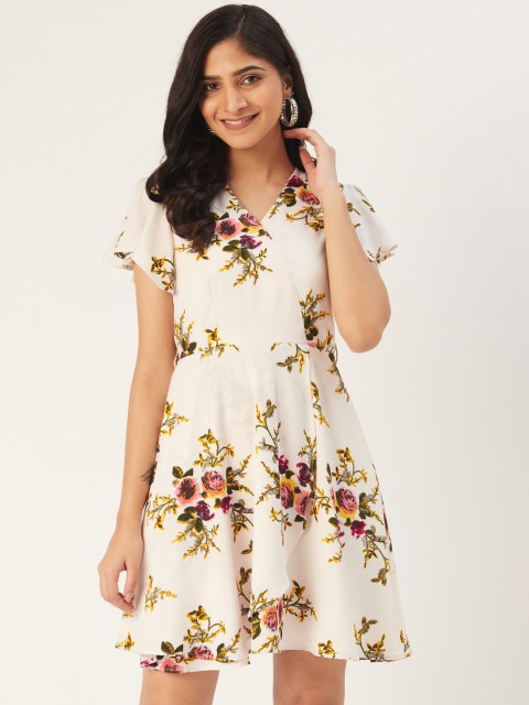 

DODO & MOA Women Off-White & Green Printed Wrap Dress