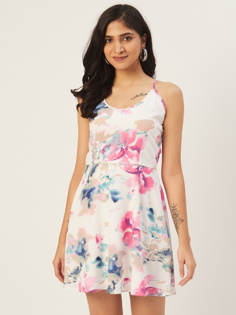 

DODO & MOA Women White & Pink Printed A-Line Dress