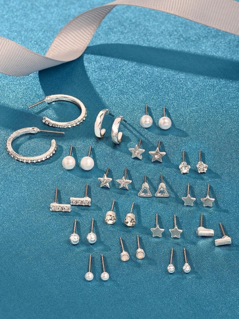 

Zaveri Pearls Set of 17 Contemporary Earrings, Silver