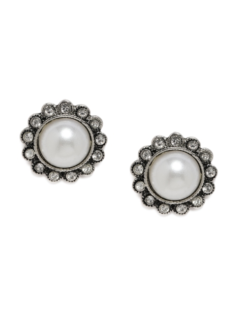 

Zaveri Pearls Oxidized Silver-Toned Floral Studs