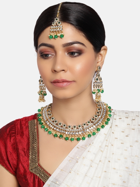 

Zaveri Pearls Gold-Plated & Green Stone Studded Jewellery Set