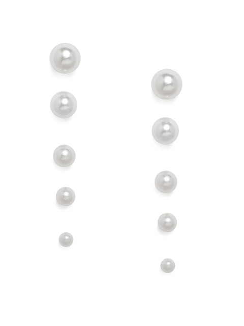 

Zaveri Pearls Set of 5 White Silver-Plated Pearl Spherical Studs