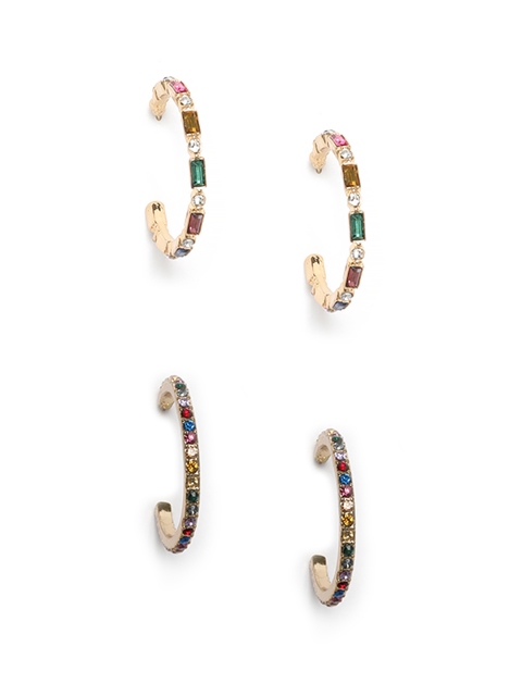 

Zaveri Pearls Set Of 2 Multicolor Gold Plated Hoop Earrings, Multi