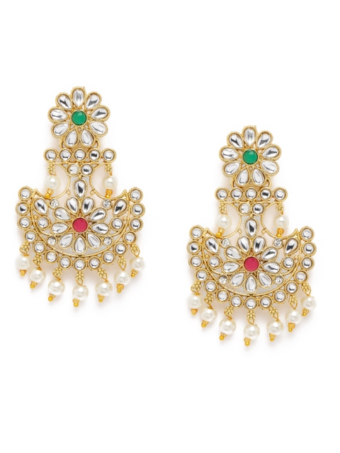 

Zaveri Pearls Gold-Toned Kundan Studded Drop Earrings