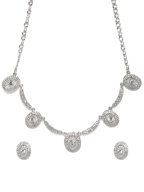 

Zaveri Pearls Silver-Toned Austrian Diamonds Jewellery Set