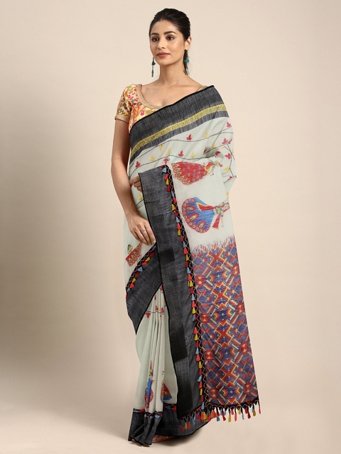 

KALINI Off-White & Black Cotton Blend Printed Saree