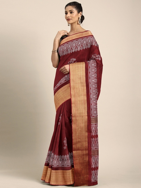 

KALINI Maroon & White Cotton Blend Printed Saree