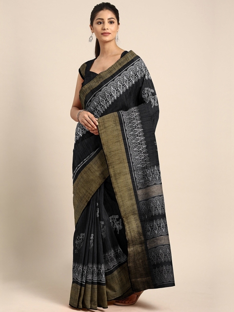 

KALINI Black Ethnic Printed Cotton Blend Saree