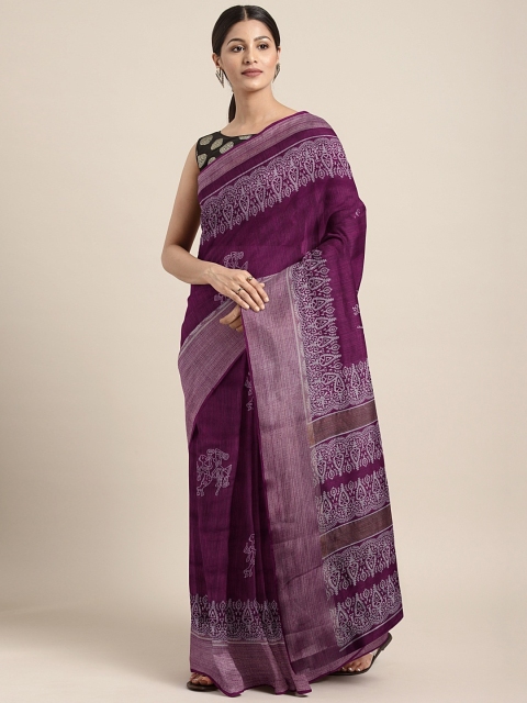 

KALINI Purple & White Cotton Blend Printed Saree