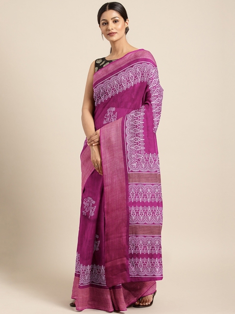 

KALINI Pink & White Cotton Blend Printed Saree