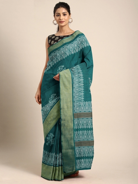 

KALINI Green Ethnic Printed Cotton Blend Saree