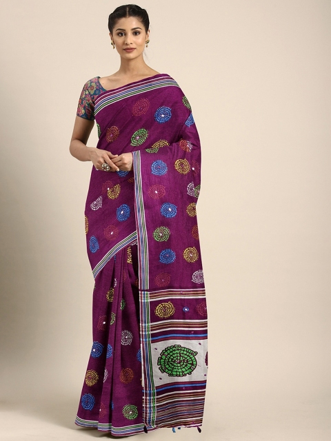 

KALINI Purple Embroidered Jute Silk Saree