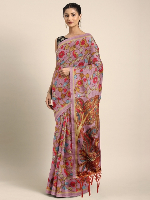 

KALINI Pink & Red Silk Blend Printed Khadi Saree
