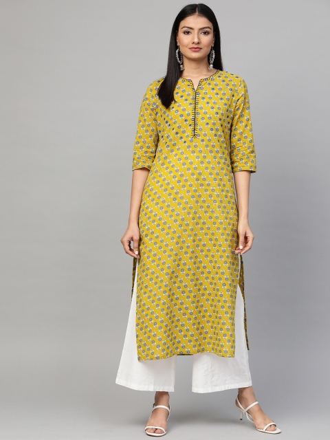 

Sringam Women Mustard & Purple Floral Printed Straight Kurta
