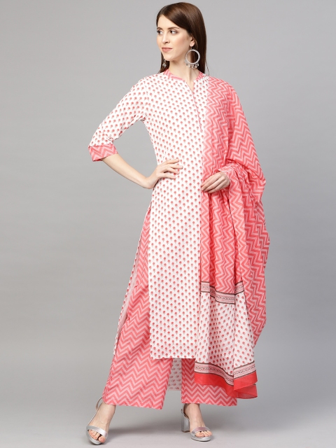 

Sringam Women White & Red Printed Kurta with Palazzos & Dupatta