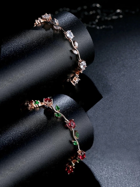 

Yellow Chimes Set Of 2 Rose Gold-Plated Link Bracelets, Red