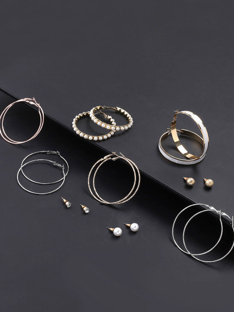 

Yellow Chimes Gold & Silver Set of 9 Hoop Earrings