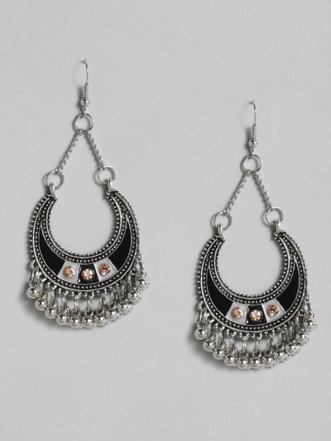 

Anouk Silver-Toned & Black Oxidised Crescent Shaped Chandbalis