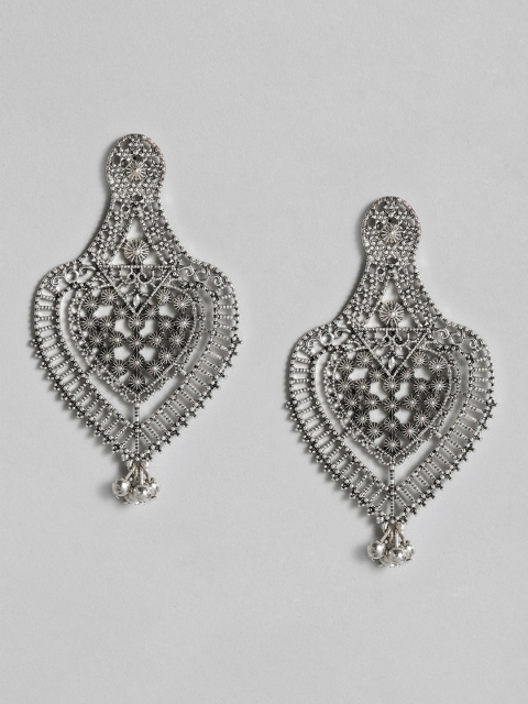 

Anouk Silver-Toned Heart Shaped Oxidised Drop Earrings