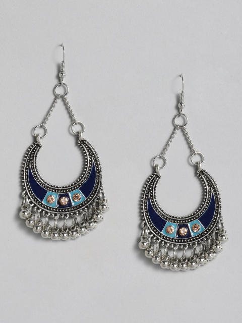 

Anouk Silver-Toned & Navy Blue Oxidised Crescent Shaped Chandbalis