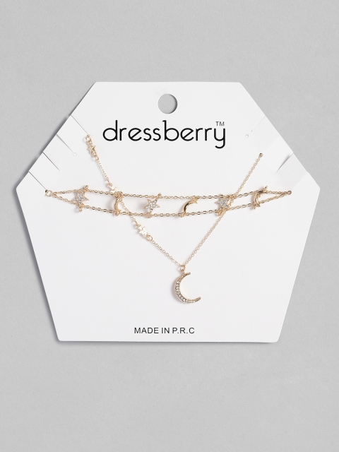 

DressBerry Gold-Toned Mini Stars & Crescent Moons Studded Layered Necklace