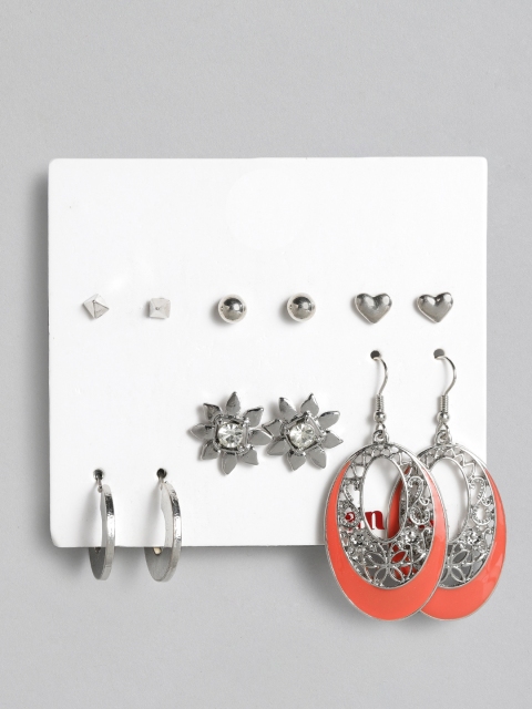 

Anouk Set of 6 Silver-Toned Geometric Design Drop & Stud Earrings