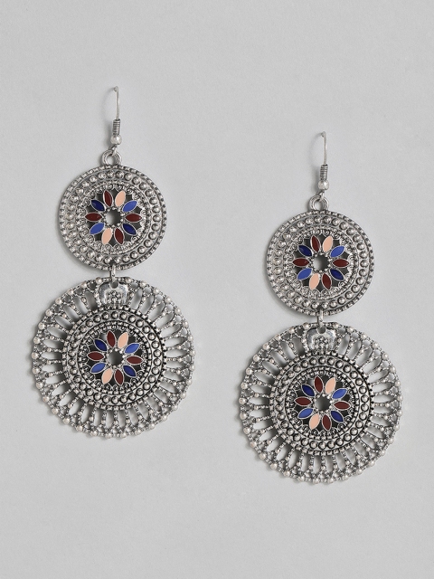 

Anouk Silver-Toned Oxidised Circular Drop Earrings