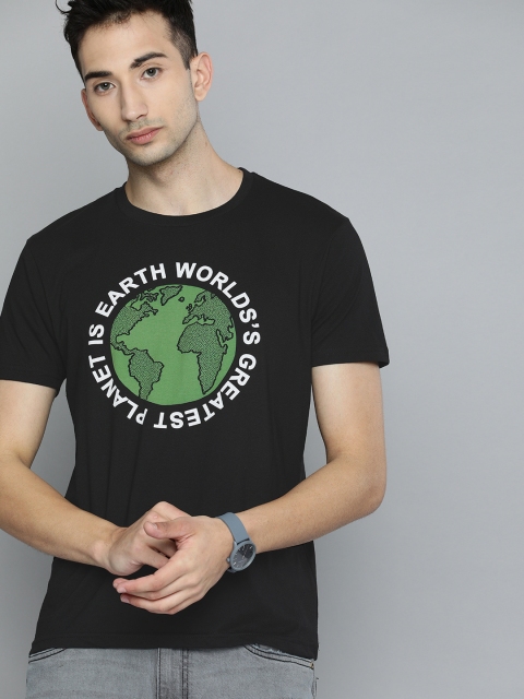 

HERE&NOW Men Black Printed Round Neck T-shirt