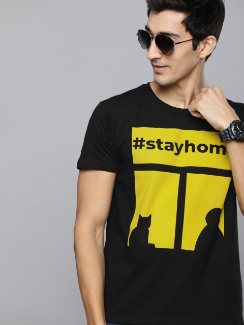 

HERE&NOW Men Black Printed Round Neck T-shirt