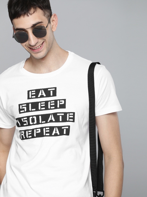 

HERE&NOW Men White Printed Round Neck T-shirt