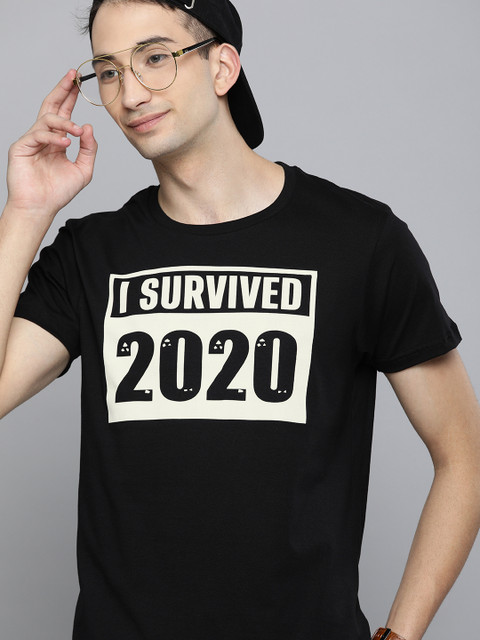 

HERE&NOW Men Black Printed Round Neck T-shirt