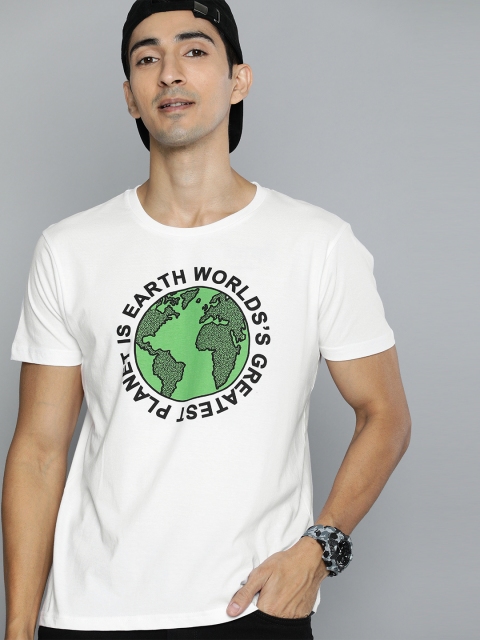 

HERE&NOW Men White Printed Round Neck T-shirt
