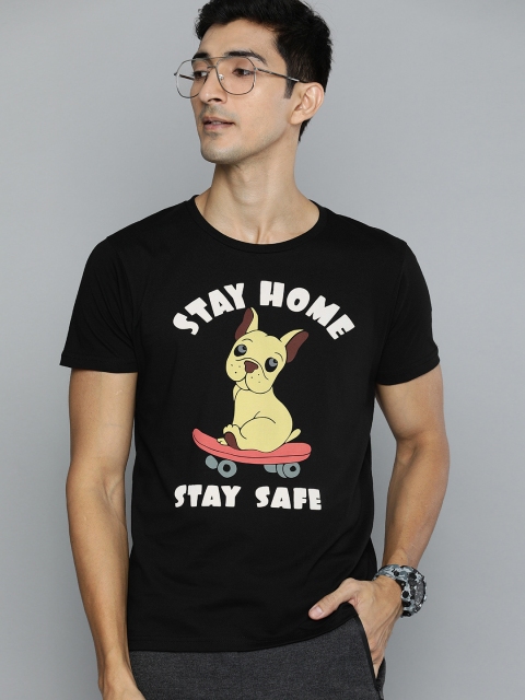 

HERE&NOW Men Black Printed Round Neck T-shirt