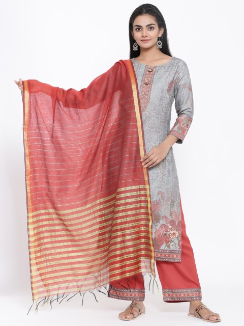 

RANGMAYEE Women Grey & Maroon Printed Kurta with Palazzos & Dupatta