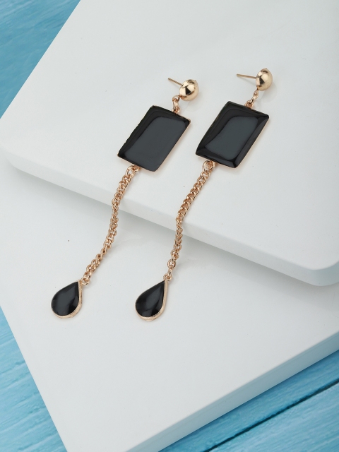 

Carlton London Black Rose Gold-Plated Enamelled Rectangular Drop Earrings