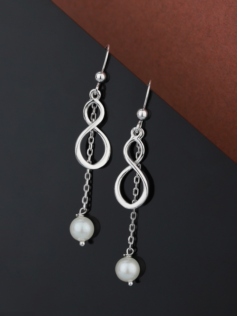 

Carlton London Silver-Toned & White Rhodium-Plated Beaded Contemporary Drop Earrings
