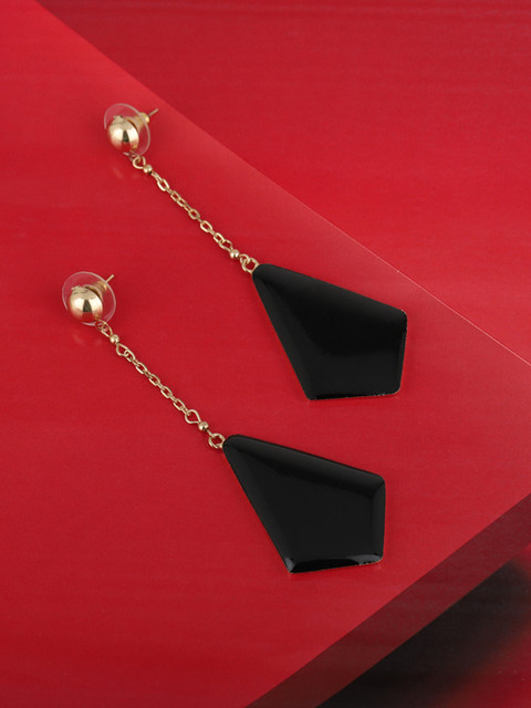 

Carlton London Black Gold-Plated Enamelled Geometric Shaped Drop Earrings